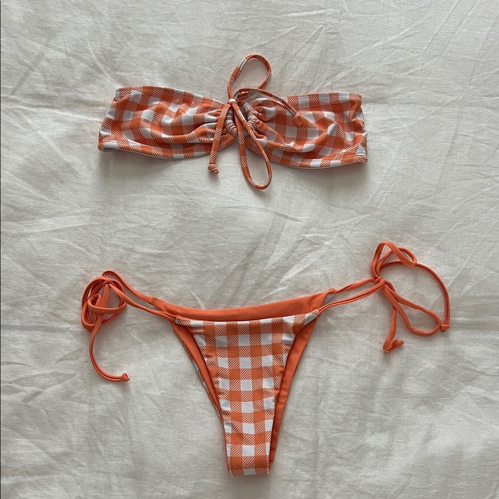 Orange Checkered Bikini Set